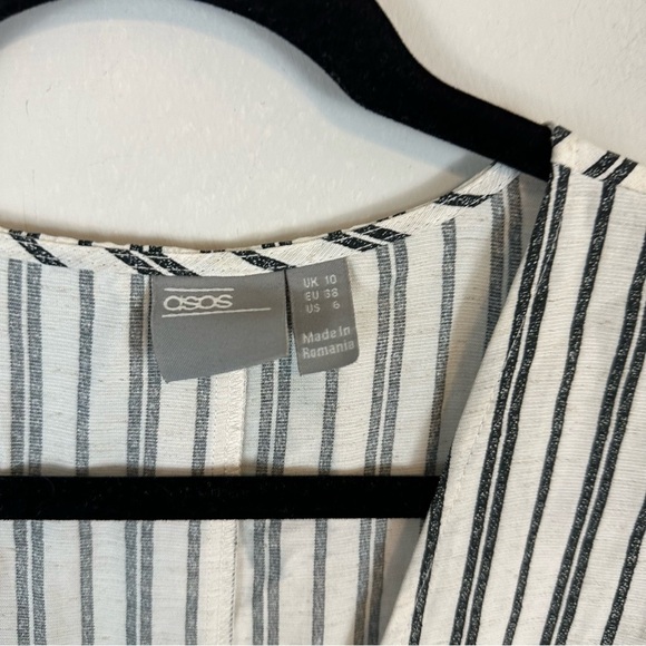 ASOS | White Striped Plunge V-Neck Button Front Mini Dress Size 6 - Picture 3 of 8